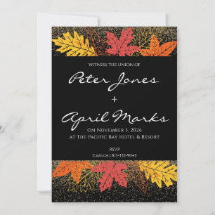 Bold Fall Leaves and Glitter Wedding Invitations 