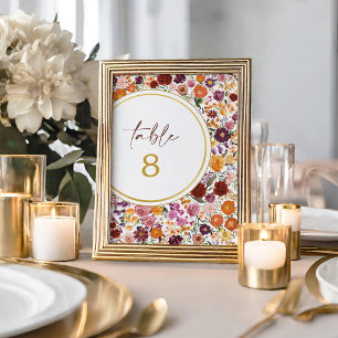 Bold Fall Wildflower Wedding Table Number