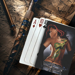 Bold Fantasy Dragon Tattoo Woman Playing Cards