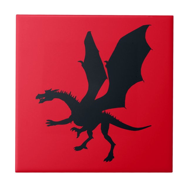 Bold Fantasy Illustration Black Dragon Silhouette  Ceramic Tile (Front)