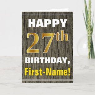 Bold, Faux Wood, Faux Gold 27th Birthday + Name Card