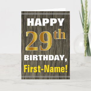 Bold, Faux Wood, Faux Gold 29th Birthday + Name Card