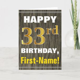 Bold, Faux Wood, Faux Gold 33rd Birthday + Name Card