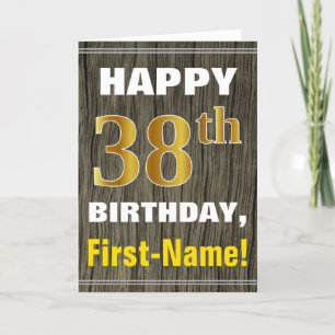 Bold, Faux Wood, Faux Gold 38th Birthday + Name Card