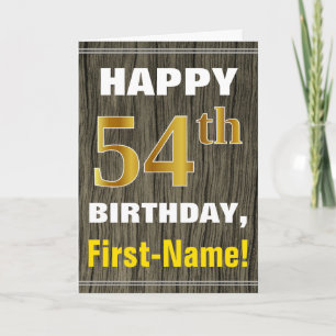 Bold, Faux Wood, Faux Gold 54th Birthday + Name Card