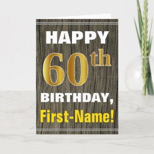 Bold, Faux Wood, Faux Gold 60th Birthday + Name Card
