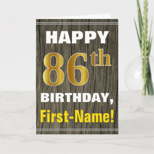 Bold, Faux Wood, Faux Gold 86th Birthday + Name Card