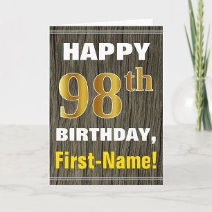 Bold, Faux Wood, Faux Gold 98th Birthday + Name Card