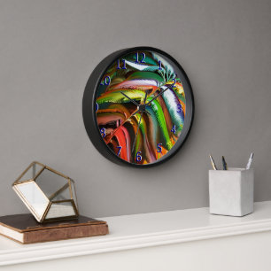Bold Feathery Fern Frond Bright Colours Clock