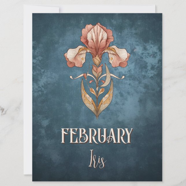 Bold February Iris Art Nouveau Blue Printable (Front)