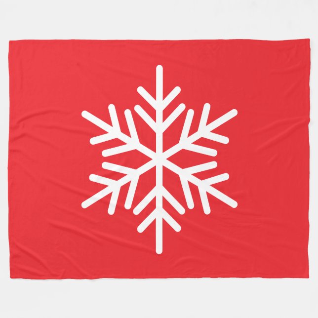Bold Festive White Alpine Snowflake On Bright Red Fleece Blanket (Front (Horizontal))