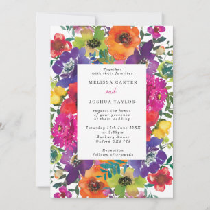 Bold Fiesta  Colourful Flowers Summer Wedding Invitation
