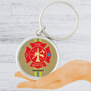 Bold Firefighter Maltese Cross Art Key Ring