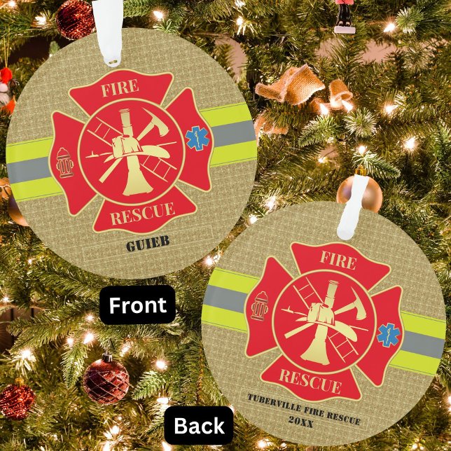 Bold Firefighter Maltese Cross Keepsake Ornament (Firefighter Fire Rescue Bunker Turnout Gear Custom Ornament)