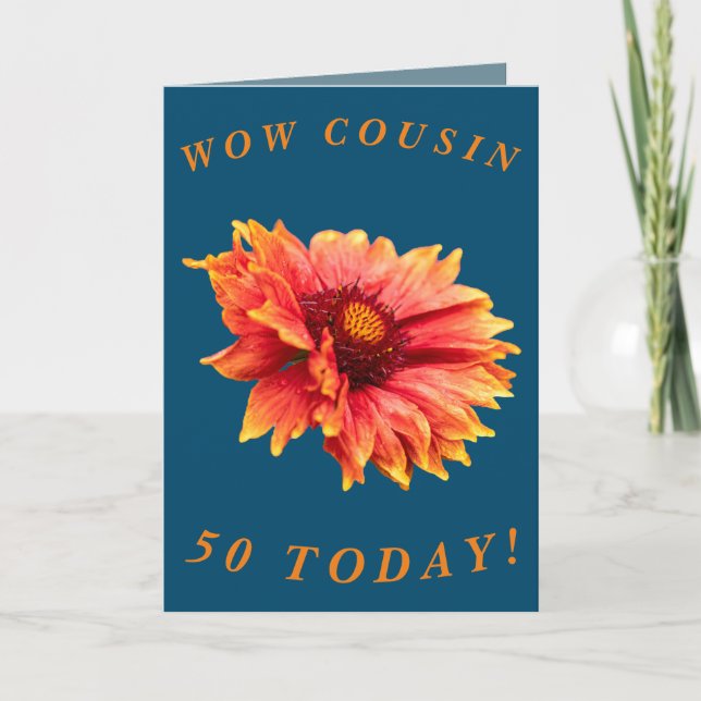 Bold Floral 50th Birthday Card for Cousin (Front)