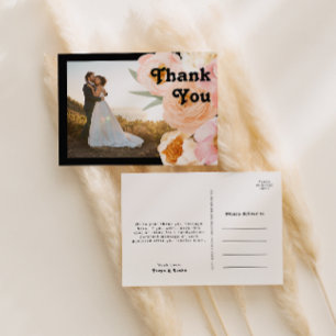 Bold Floral Black   Photo Thank You Postcard