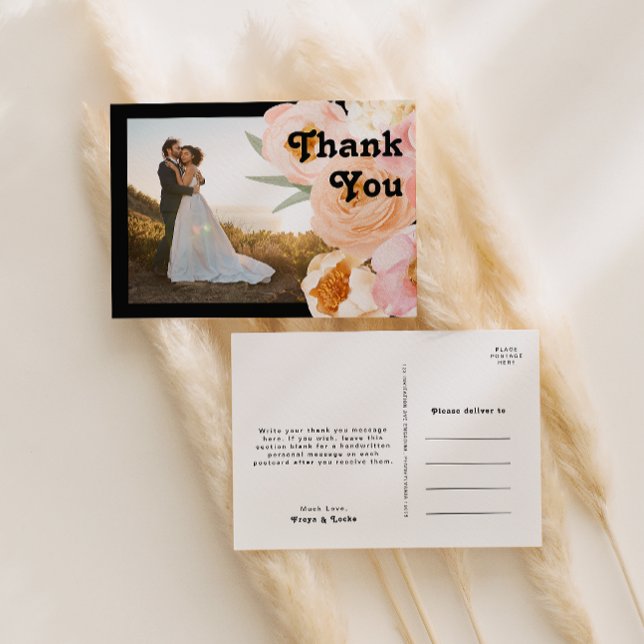Bold Floral Black | Photo Thank You Postcard (Creator Uploaded)
