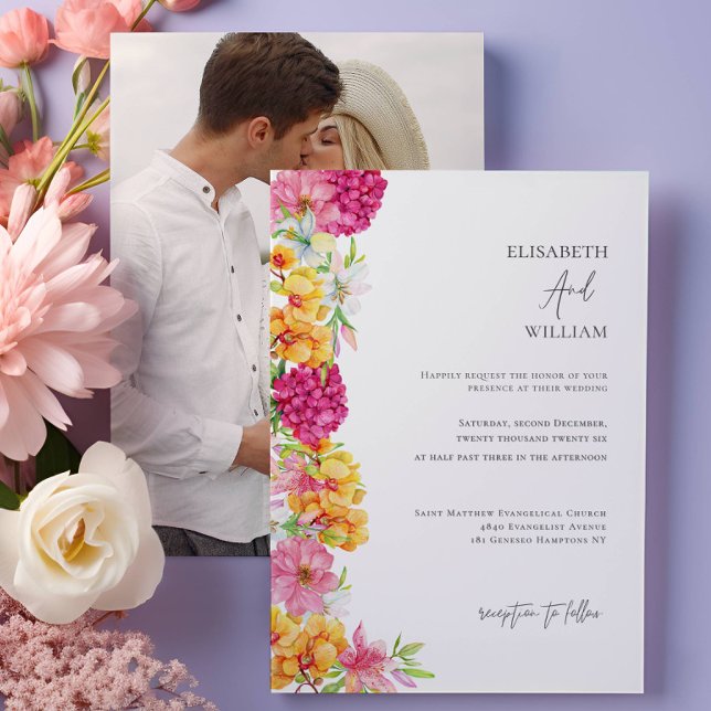 Bold Floral Blooms Photo Wedding Invitation (Creator Uploaded)