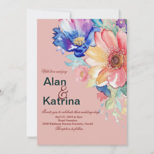 Bold Floral Blush Coral Pink Wedding Invitation