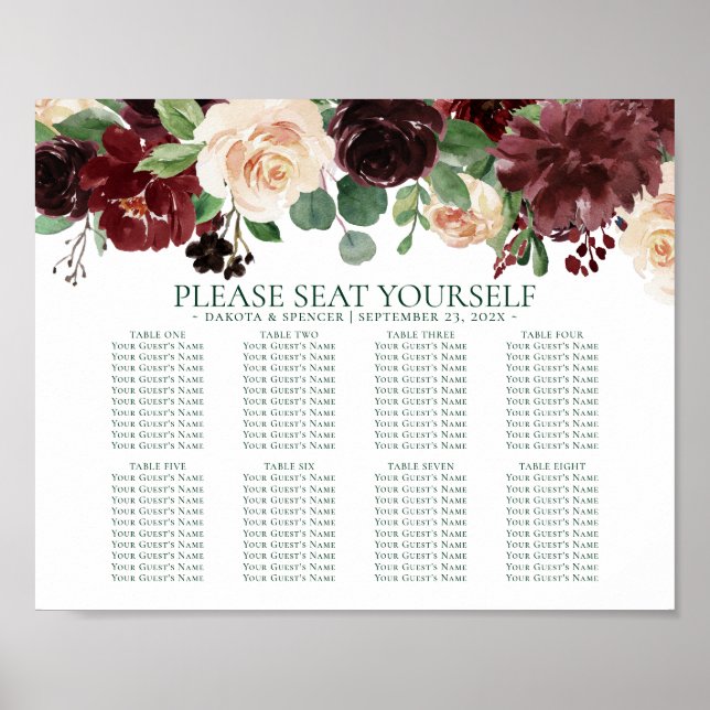 Bold Floral | Botanical Vibrant Self Seating Chart (Front)
