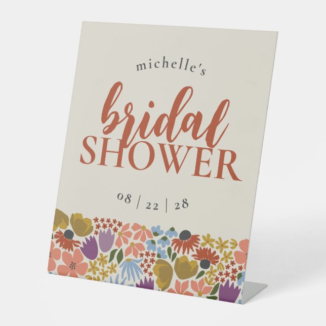 Bold Floral Bridal Shower or Wedding Pedestal Sign (Front)