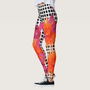 Bold Floral Check Handmade Yoga Pants Leggings