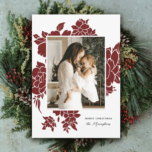 Bold Floral Cutout   Red   Photo Christmas     Holiday Card