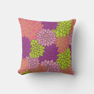 Bold Floral Design in Lime Green, Pink, Purple Cushion
