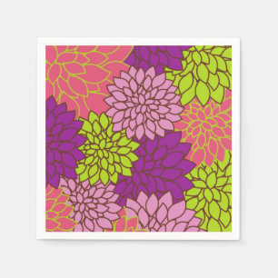 Bold Floral Design in Lime Green, Pink, Purple Napkin