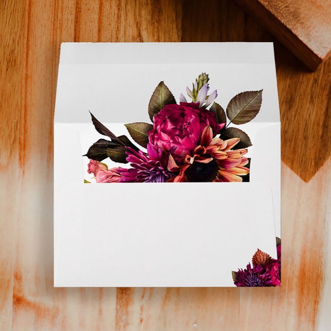 Bold Floral | Dramatic and Elegant Wedding Envelope (A bright, bold and colorful floral design on a white envelope)