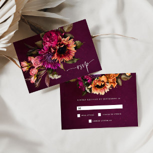 Bold Floral Dramatic and Elegant Wedding RSVP Card