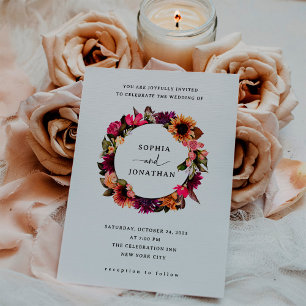 Bold Floral   Dramatic and Elegant Wreath Wedding Invitation