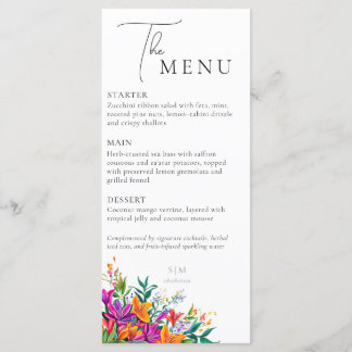 Bold Floral Elegant Botanical Pink Wedding Summer Menu