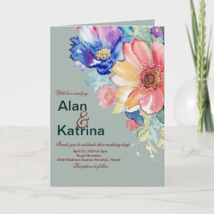 Bold Floral Eucalyptus Green Wedding Folded Invitation