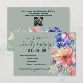 Bold Floral Eucalyptus Green Wedding RSVP Card