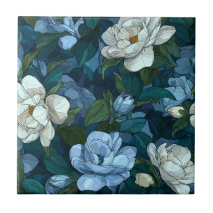 Bold Floral Gardenias  Tiles  For Indoor Flooring