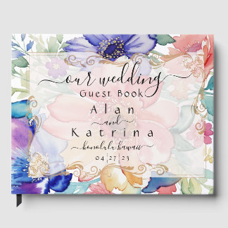 Bold Floral Gold Frame Guest Book