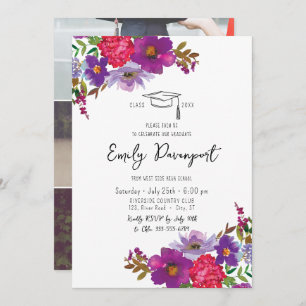 Bold floral graduation 3 photos invitation