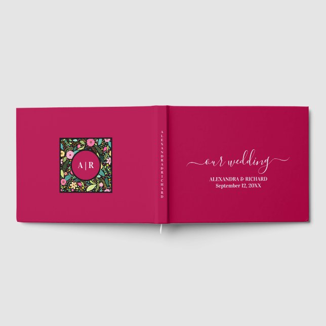 Bold Floral Monogram Wedding Guest Book (Full)