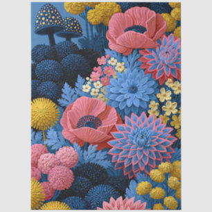 Bold Floral Mushroom Garden Decoupage Tissue Paper