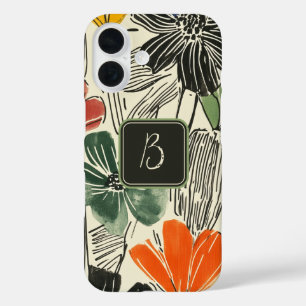 Bold Floral Pattern Monogram iPhone 16 Case