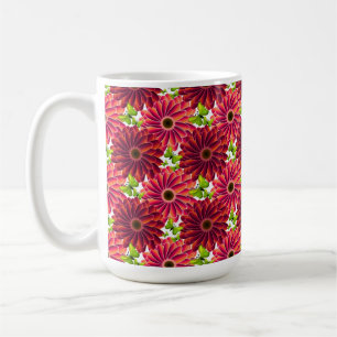 Bold Floral Pattern with Butterflies Vibrant Red Coffee Mug