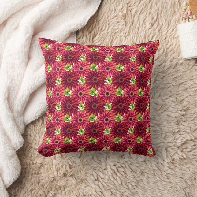 Bold Floral Pattern with Butterflies | Vibrant Red Cushion (Blanket)
