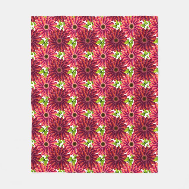 Bold Floral Pattern with Butterflies | Vibrant Red Fleece Blanket (Front)