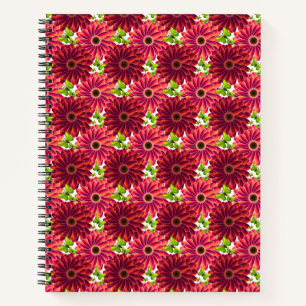 Bold Floral Pattern with Butterflies Vibrant Red Notebook