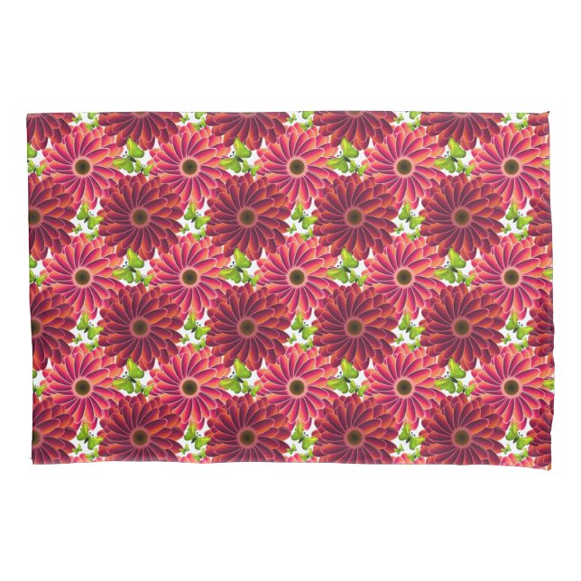 Bold Floral Pattern with Butterflies | Vibrant Red Pillowcase (Front)