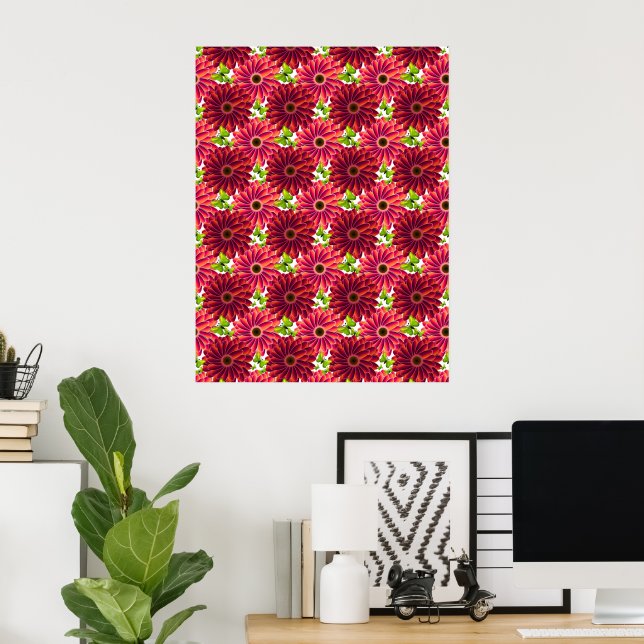 Bold Floral Pattern with Butterflies | Vibrant Red Poster (Home Office)