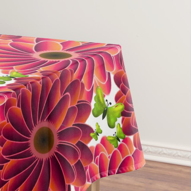 Bold Floral Pattern with Butterflies | Vibrant Red Tablecloth (In Situ)