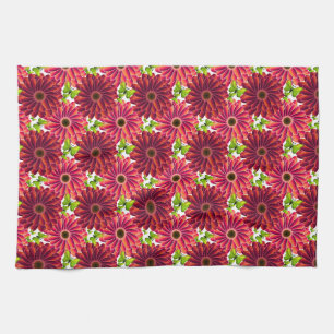 Bold Floral Pattern with Butterflies   Vibrant Red Tea Towel