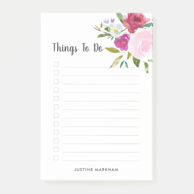 Bold Floral Personalised To Do List Post-it Notes (Front)
